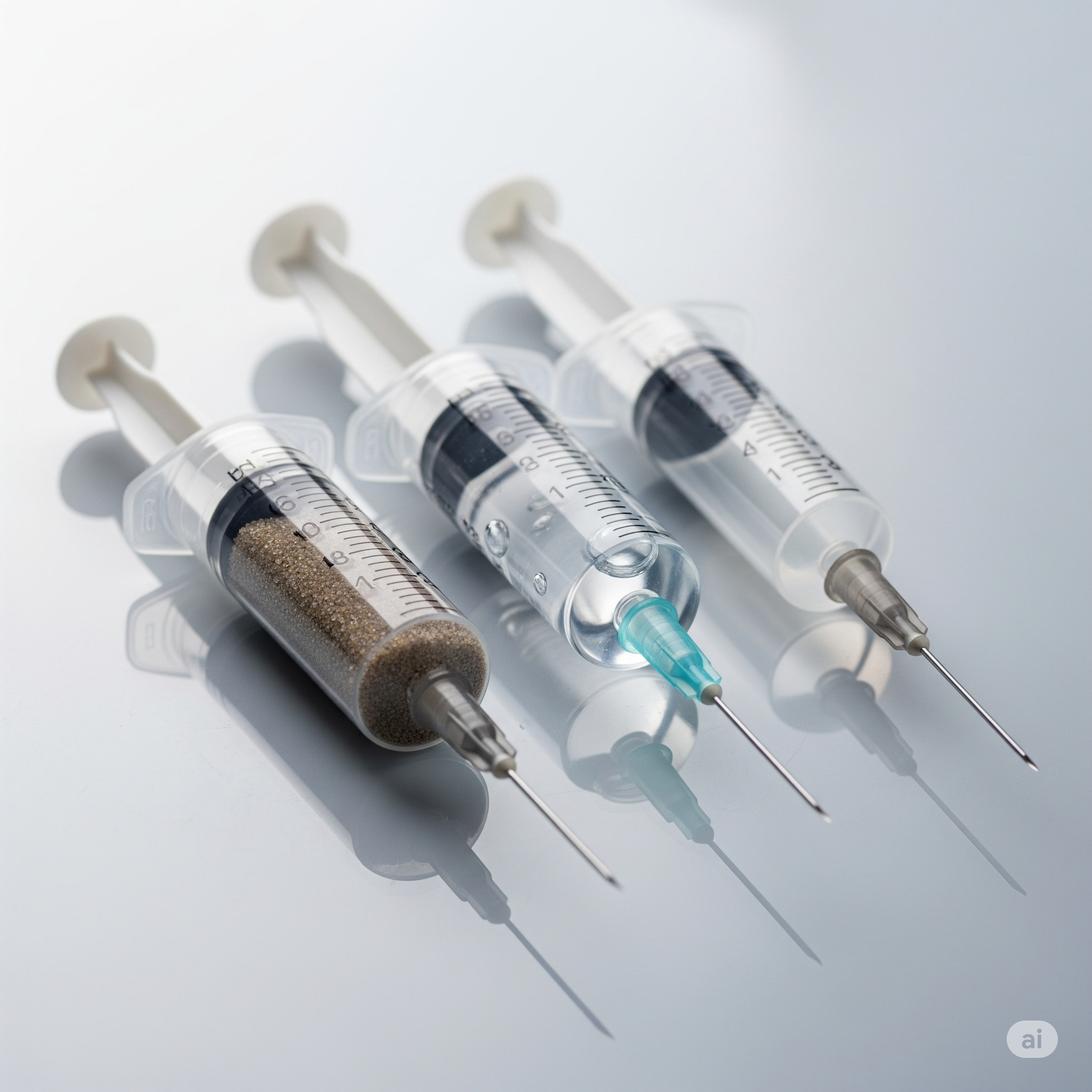 محاقن تحتوي على الهواء والماء والرمل
