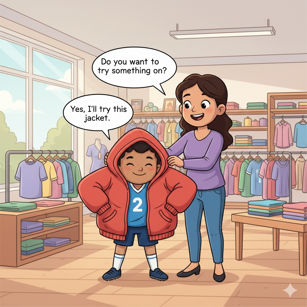 شخص يجرب جاكيت في المتجر